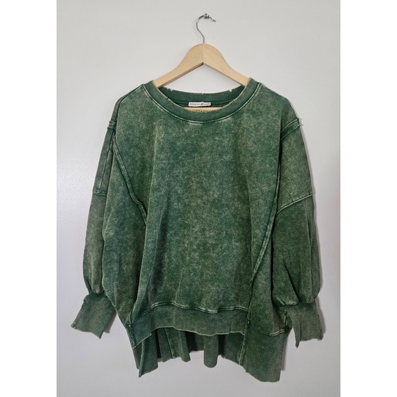 Zenana Tops - Zenana Sweatshirt Womens S/M Green Good Mineral Wash Distressed Oversized Seam